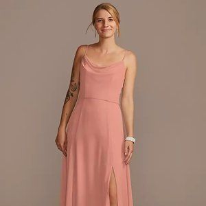 Cowl neck chiffon bridesmaid dress with slit desert rose size 4 new with tags